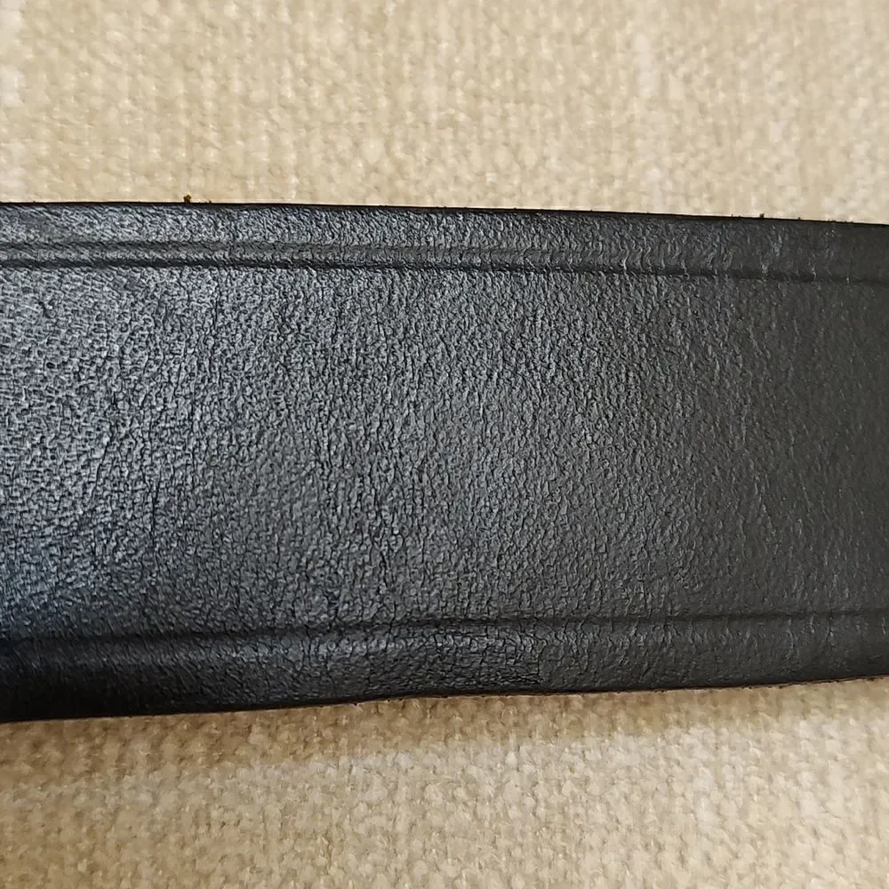 Black Leather Men's Belt Silver Buckle Size 44